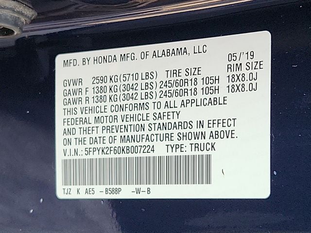 2019 Honda Ridgeline RTL-T